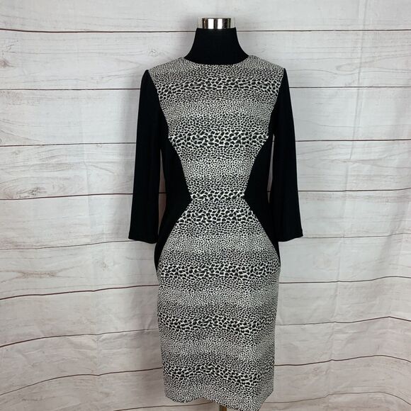 Muse dress Formal colorblock animal print 8 medium M zip black bodycon Career - Picture 3 of 16